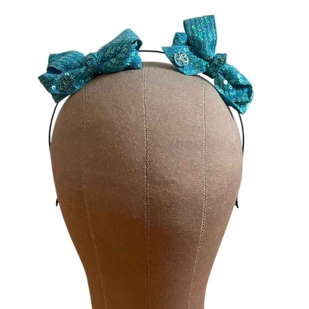 4/$25 JoJo Siwa Blue Sparkle Sequin Double Bow Headband